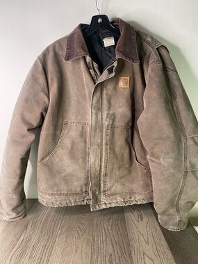 Vtg Carhartt J22CHT USA Brown Canvas Duck Jacket with Corduroy Collar Men’s XL